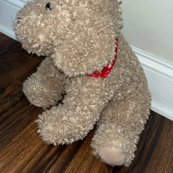 Kellytoy Puppy Dog Plush Stuffed Animal Tan Red White Heart Bandana Curly Coat - Picture 2 of 6